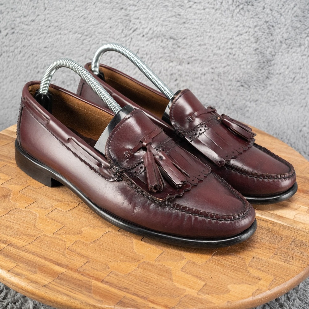 Vintage Bass Weejuns Tassel Loafers Men's 9 Burgundy Leather Slip On Made in USA